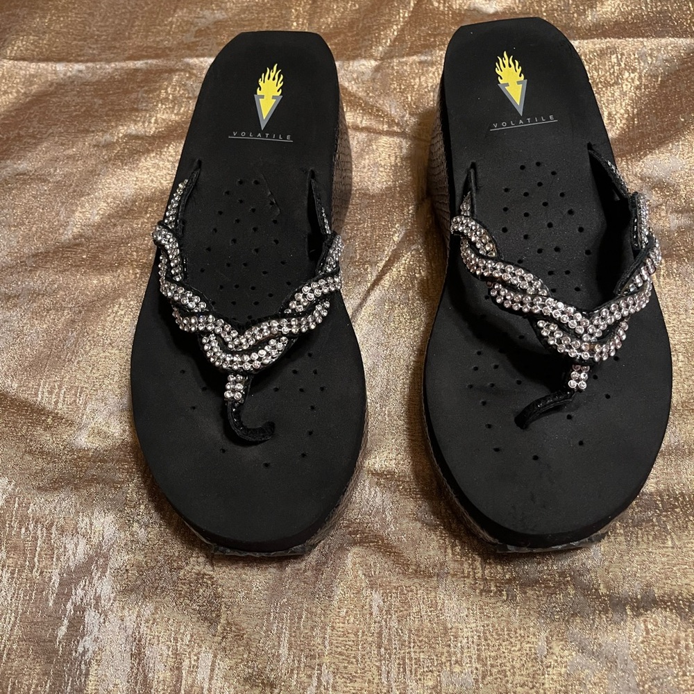 Volatile Black Sandals with Rhinestone Accents